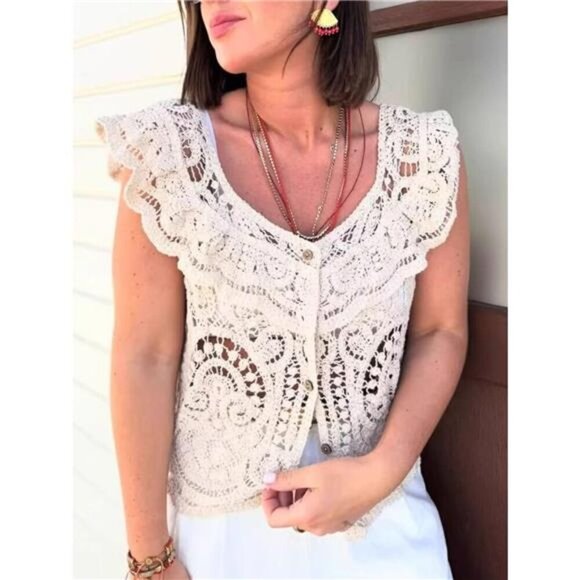 Crochet Lace Button Up Cardigan - Picture 2 of 7